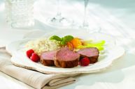 Quebec Veal tenderloin with rasberry and basilic marinade